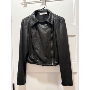 Lyn Burches Snakeskin Moto Jacket Women's Med Black Faux Leather Reptile Texture